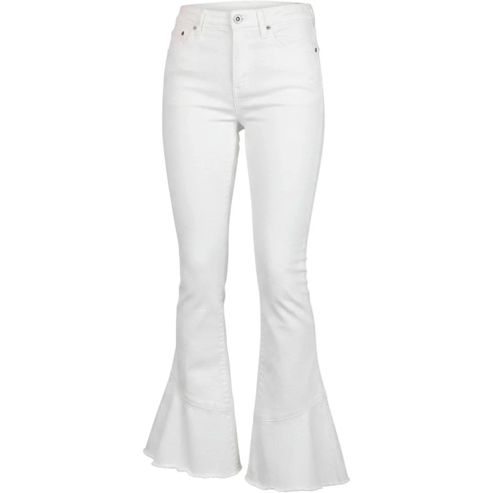 Pistola P6907FTN-SLO Flare Jeans Womens 27 White Ruffle Frayed Hem Y2K Boho